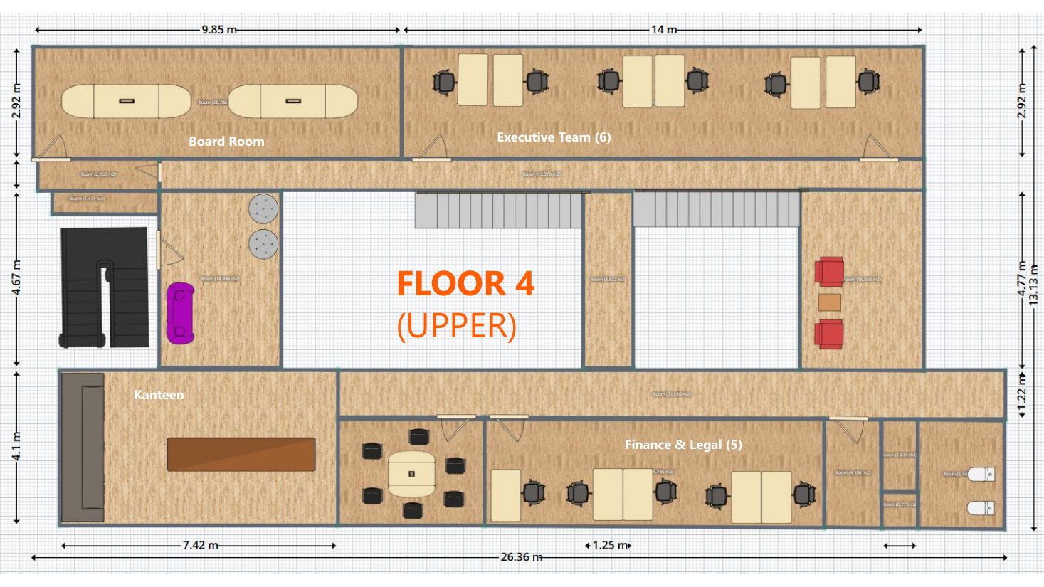 Details & floor plans: Floor 4 (upper) plan with board room and exec team