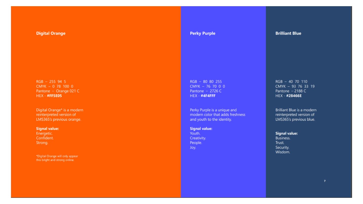 Brand colors: Digital Orange, Perky Purple, Brilliant Blue