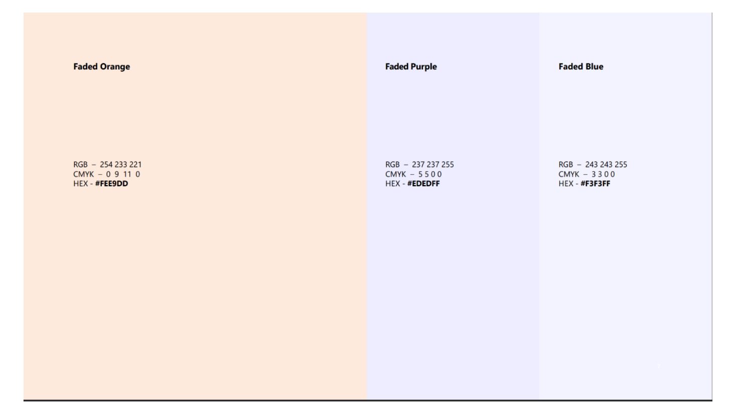 Brand colors: Faded orange, purple and blue tints