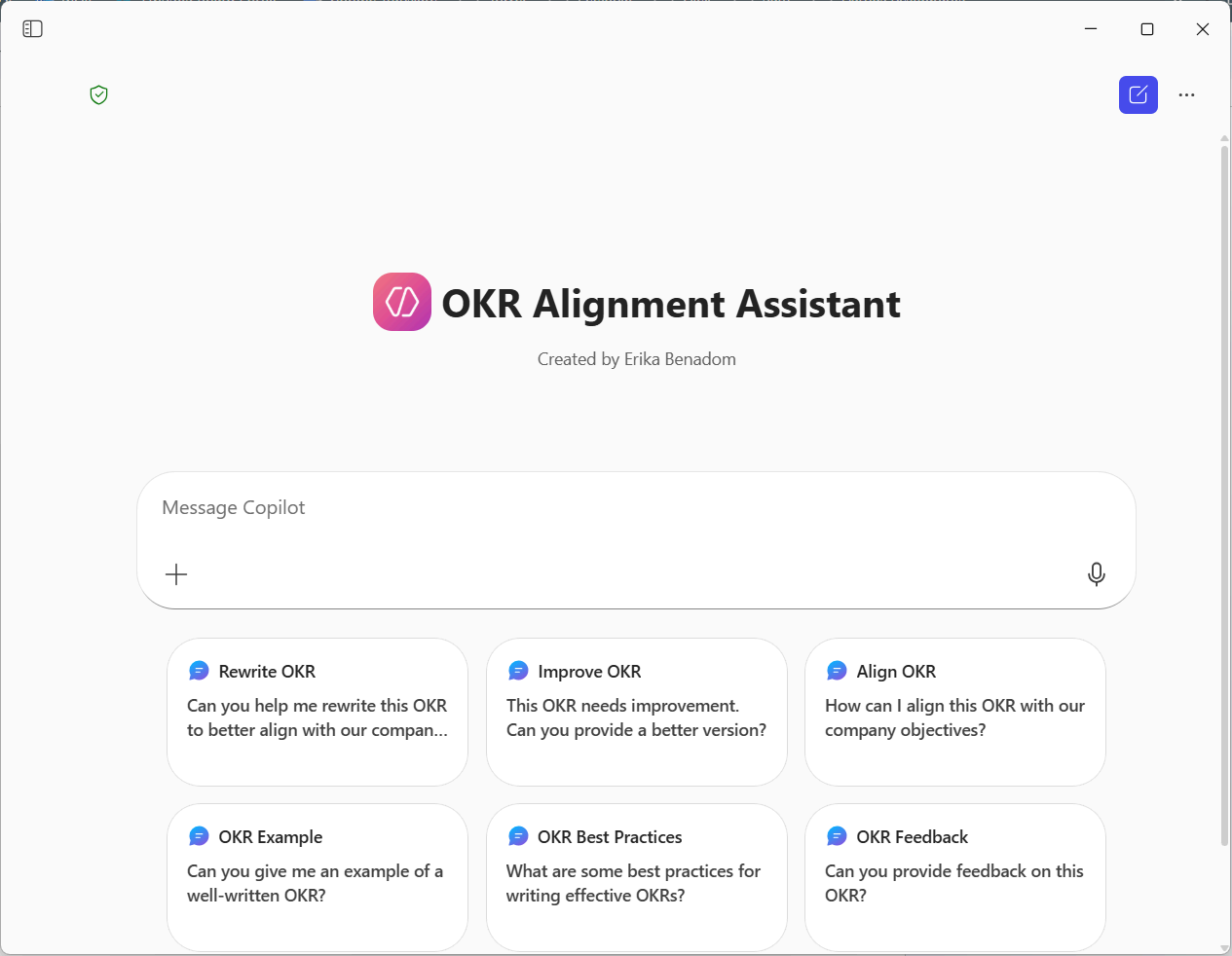 OKR Alignment Assistant chat UI inside Microsoft Copilot Studio